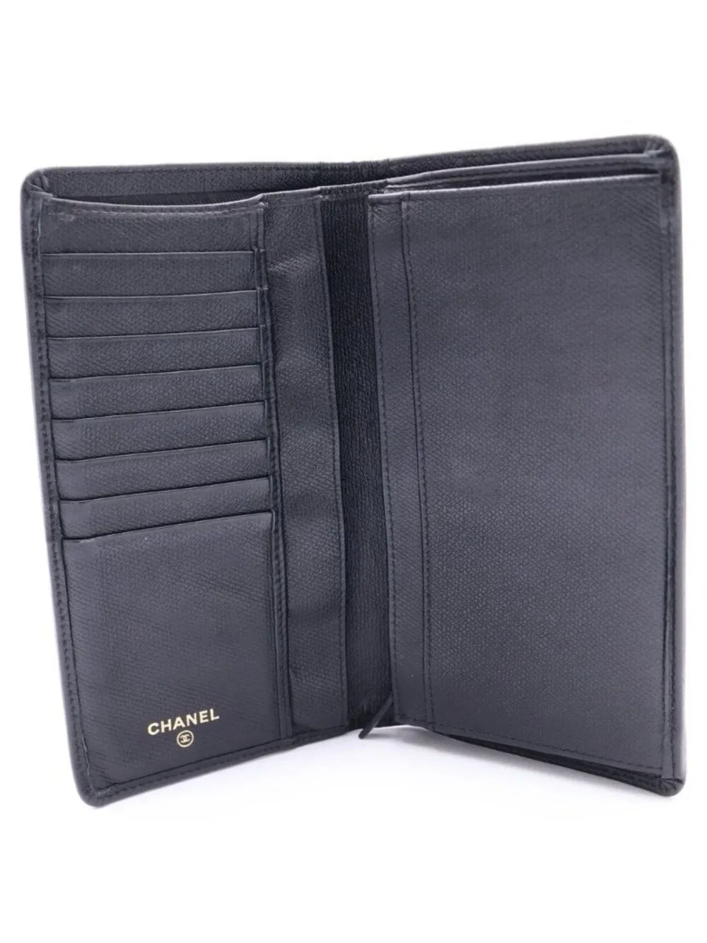 Chanel CC Logo Coco Button Leather Bifold Wallet Black